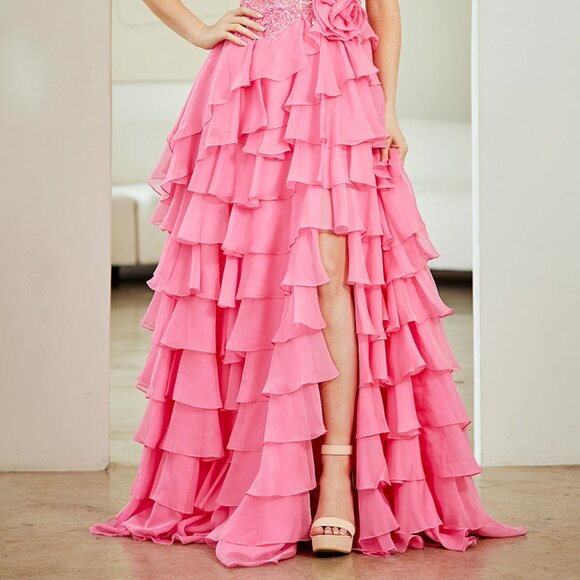 New Pink Ruffle Ceremonial Gown w/ Sequins Embroidery & Sheer Bodice AC 7087 - Picture 12 of 12